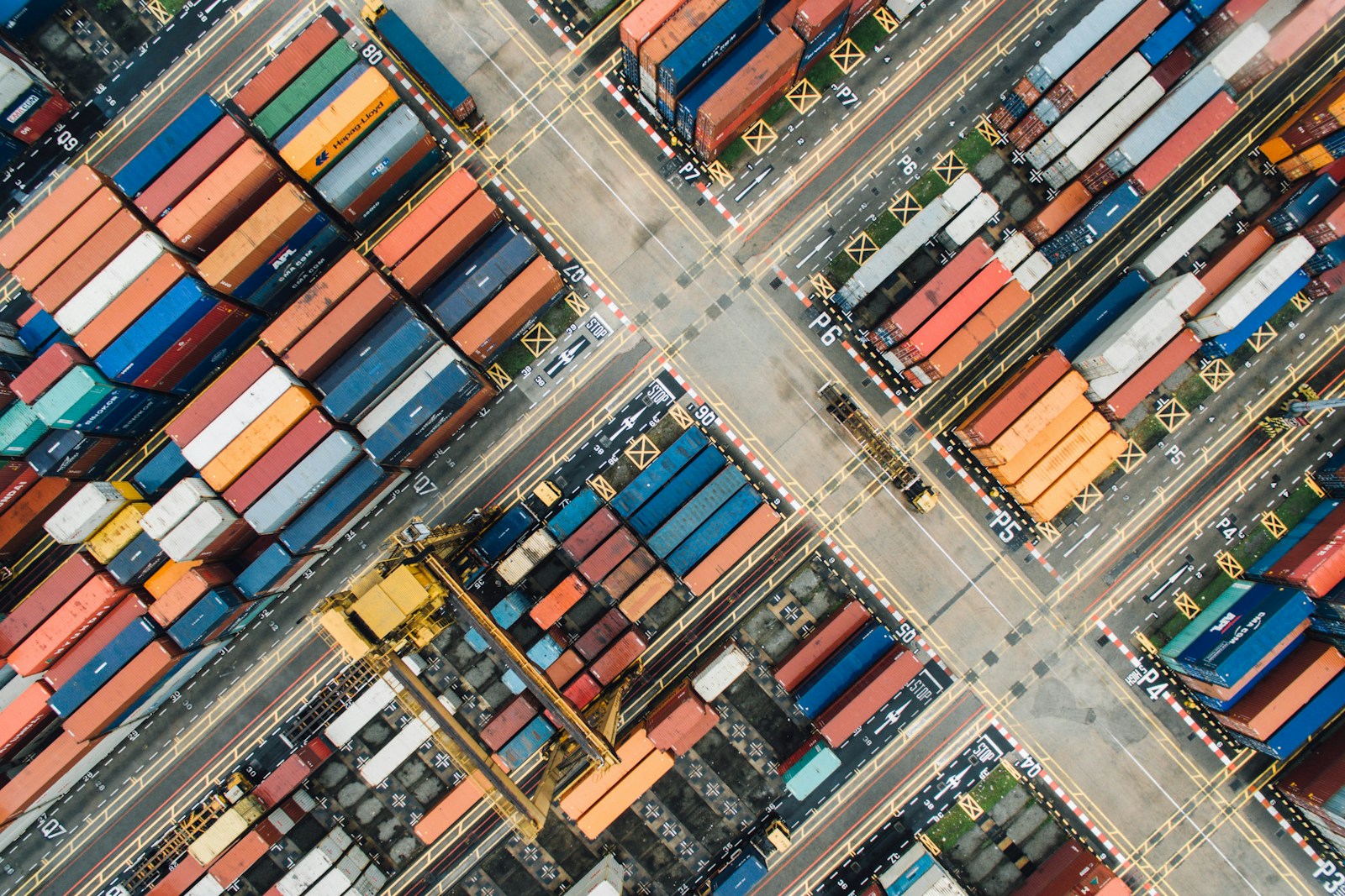 Container vessels and cranes at an international cargo port